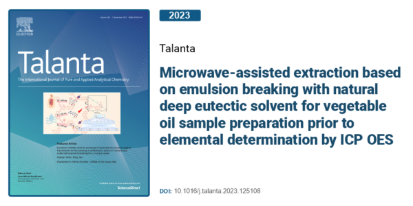 Microwave-assisted extraction based on emulsion breaking with natural deep eutectic solvent for vegetable oil sample preparation prior to elemental determination by ICP OES